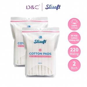 Combo 2 gói bông tẩy trang Slisoft Doctor Care 220 miếng làm từ bông tự nhiên, mềm, mịn, dai an toàn cho mọi loại da